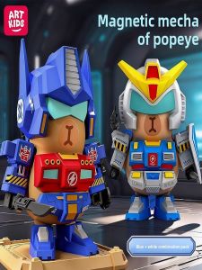 hot toys | 2026 New Magnetic Splicing Childrens Toys Educational Building Blocks Assembled Transformers Robot Boy Birthday Gift