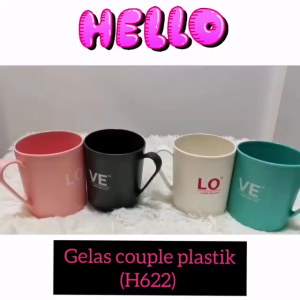 TAS Gelas Couple Plastik  Mug Couple Gelas Pasangan Lucu  Gelas Couple Plastik LOVE  Gelas LOVE Souvenir Cantik