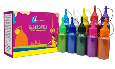 Rangoli Powder Colors Bottles Design Diwali Floor Rangoli Art Ceramic Colours Rangoli Color Powder Rang for Navratri Pongal Pooja Onam Mandir (Set of 10)