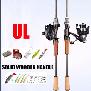 【TRAINFIS】1.8M/2.1M/2.4M ML Action 12KG Fishing Rod With the Reel Set Many Freebies Wooden Handle Spinning Rod Baitcasting Rod