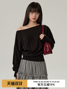 Omont Egg Tart Home 100% Lyocell Slant Shoulder Knitted Sweater Long Sleeve Lazy T-Shirt Waist Cinching Slimming Fall 2025