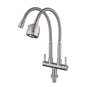 304 Stainless Steel Kitchen Faucet Double Handle Rotatable