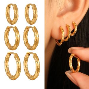 Classic Minimalist Stainless Steel Jewelry Gold Plated Small Round Huggie Hoop Textured Hammered Pattern Earrings for Women