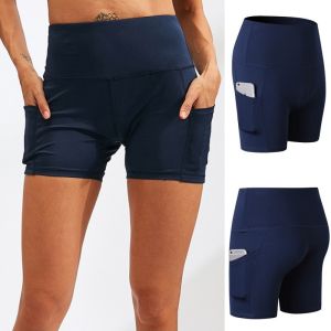 High Waist Drying Fast Sport Tights with Pockets Three Quarter Shorts