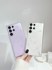 Transparent Firework Heart Shaped Phone Case for Samsung S25 Ultra Womens Style Protective Cover Anti-Fall Ins Wind Korean Aesthetic