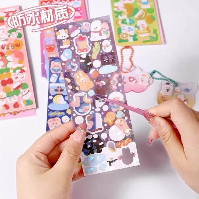 (Set 100 tặng 1 nhíp) Set 100 Miếng Dán Lấp Lánh Trang Trí Kim Tuyến Hoạt Hình Kawaii Washi – Sổ Lưu Niệm & Tạp Chí Laser DIY Dễ Thương Dành Cho Học Sinh & Trường Học