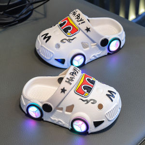 Sonkpuel | Children Slippers Summer New Boys Car Shaped Wheels Will Light Up Anti Slip Soft Bottom Baby Girls Beach Slippers
