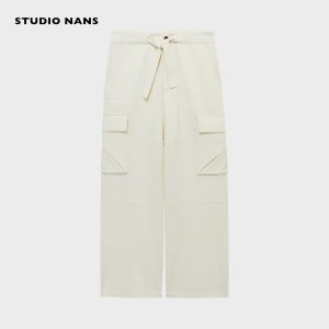 NANS High Density Straight Leg Workwear Trousers Elastic Waist Multi Pocket Design Wide Leg Long Pants Youth Casual Fashion