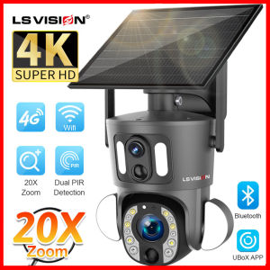 LS VISION 4K 8MP WIFI/4G Dual Lens Solar CCTV Camera 20X Zoom IP66 Outdoor Waterproof Dual PIR Ai Humanoid Detection PTZ Security Camera Color Night Vision Two-way Voice Surveillance IP Cameras