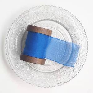 Mixsilk Retro Blue with Rough Selvedge Hand-Torn Cloth Strip Handmade Chiffon Ribbon Solid Wood Spool Ribbon Photo Props