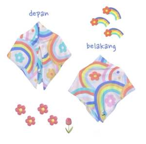 Voal Printing Instan Anak Motif Bunga Pelangi Ceria Warna Warni / Hijab Instan Anak Motif Lucu