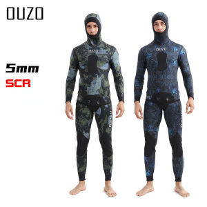 OUZO 5mm Fishing Suit Thickened Warm Separate Hooded Camouflage Wetsuit Surf Suit  Deep Diving Winter Swimming Wet Suit