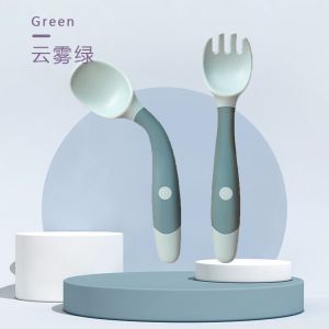 【U&I】Baby Training Spoon Fork Set with Case Baby Feeding Practice Silicone Twist Fork Spoon Bayi Spoon 宝宝硅胶辅食学习餐具