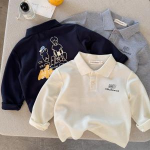 Children's Polo Shirt Long Sleeve Turn-down Collar Base Layer Funfun Frog Ceremony Cotton Polyester Spring Autumn Kids Fashion