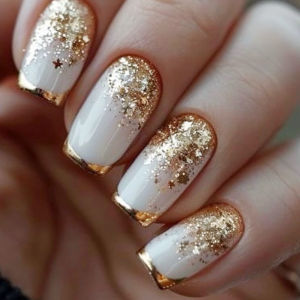 Medium Square Nail Tips Set Glossy/shiny White surface with Golden Black Red Silver white French Edge Press-On Fake Nails art
