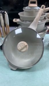 GAOBOOS Non-Stick Cookware Set 4Pcs Maifan Stone 28cm wok 24CM Soup Pot 24cm Frying Pan Suitable for All Stoves