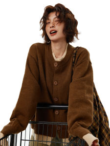 Damon Island Spring Vintage Fake Two-Piece Knitted Sweater Cardigan Womens Solid Color Versatile Lazy Long Sleeve Top