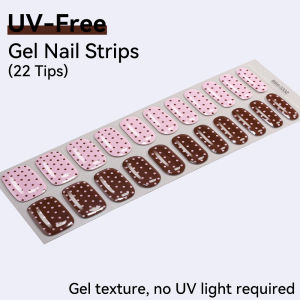 22Tips French UV-Free Gel Nail Stickers Sparkling Heart Polka Dot Full Cover Gel Polish Nail Strips DIY Manicure Decoration