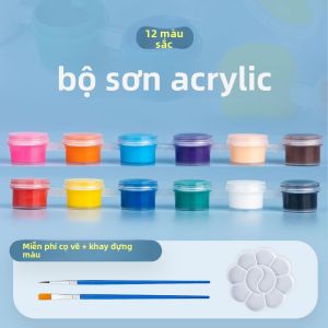 YUBAOGE | Bộ Sơn Acrylic Tan Trong Nước Không Thấm Nước Không Phai Không Độc Cho Trẻ Em Dụng Cụ DIY cho Vẽ Graffiti Trắng Tô Màu Dầu Tô Màu Vải Giày Đá 12 Màu
