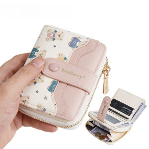 New WomenS Short Wallet Bear Print Multi-Slot Zipper Coin Purse Card Holder Bag