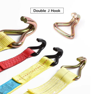 Amoki【Ready in Stock】 Double J Hooks Plate Hook Heavy Duty Ratchet Tie Down Webbing Strap Accessories 1pc