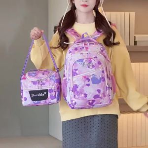 Bộ Ba Lô Học Sinh Nữ Chống Nước Kèm Túi Giữ Nhiệt Chất Liệu Vải Oxford Khóa Kéo