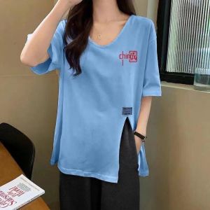 Loose Mid-Length Short-Sleeve T-Shirt Womens Korean Style Slim Fit Printed Casual Top Summer Fashion Daily Wear