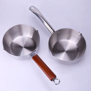 Japanese-Style Yukihira Pan Instant Noodles Thickened Stainless Steel Yukihira Pan Scale Solid Wood Handle Household Milk Pot Soup Pot Boiled Large