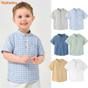Rolanko Boys Short Sleeve Tee Shirts Kids Stand-up Collar Henley Shirt Tops 1-5 Years