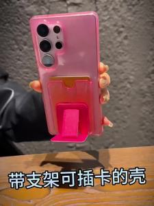 Slot Card Holder Folding Stand Phone Case For Samsung S25 S26 Ultra S24 S23 Plus Glitter Transparent Shockproof Protection Cover