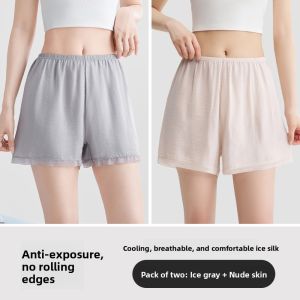 miiow | Cat Woman Ice Silk Safety Pants Women Summer Thin Light Proof Breathable Lace Short Underwear Bottoms Casual Polyester Fiber