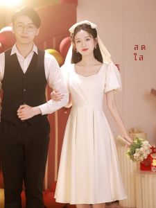 French White Dress Fancy Small Person Registration Slim White Dress Light Wedding Gown Daily Wearable