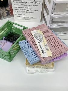 Mini Folding Storage Box Mini Macaron Creative Foldable Pen Holder Student Kawaii Stationery Pen Holder Plastic Mini Storage Box Simple and Creative Foldable Storage Box Desktop Finishing Cosmetic Rack Sundries Basket