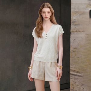 Henley Neck Knitted T-shirt