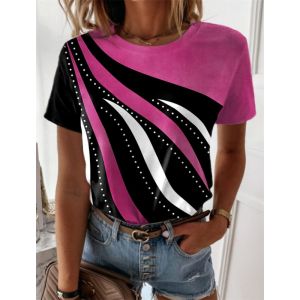 Áo Thun Nữ Tay Ngắn in Hình Học 3D Mùa Hè 2023 Cổ Tròn in Hình Học Phong Cách Thường Ngày Chất Liệu Khác 100%