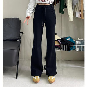 Deep Grey High Waist Flared Sports Pants Women plus Size Slimming Casual Trousers Pear Body Shape Autumn New Style QAU Brand