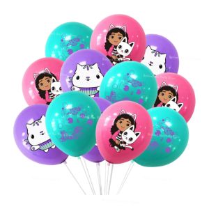 12Pcs Gabby Dollhouse Party Balloons Set Cartoon Cats 12Inch Latex Balloon Baby Shower Girl Birthday Party Decorations Kids Gif