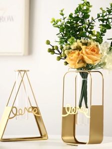 【LOCAL】Nordic Iron Vase Golden Hydroponic Decoration Table Decoratione flower pot glass metal vases wedding events