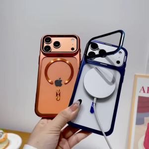 Ốp Điện Thoại iPhone 17 Pro Max/Pro Cao Cấp Trong Suốt - Vỏ Bảo Vệ Chống Sốc Với Giá Đỡ Từ Tính Cửa Sổ Lớn