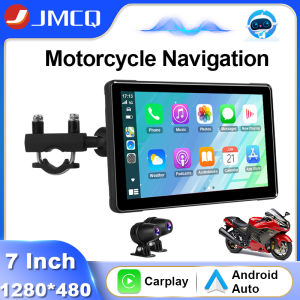 JMCQ 7" Motorcycle Carplay Screen DVR Dashcam Touchable IPS Monitor Wireless Carplay Android Auto 2 Cameras Waterproof Recorder
