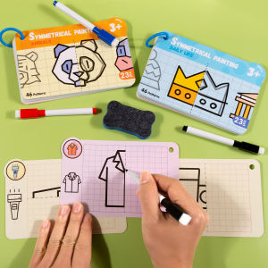 46 Pattern Dry Erase Graffiti Cards Cartoon Grids Symmetrical Axis Painting Puzzle Educational Toys Left and Right Brain Linkage Development Student Teaching Auxiliary Pen Control Exercise Book Suitable for Holiday Gifts