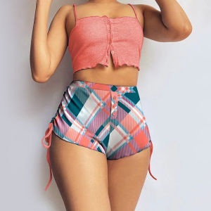 ELF TRIBE Phụ Nữ Của Homewear in có nút áo ba lỗ bộ quần đùi Có Thể được bị mòn Tie Stretch Phụ Nữ Đồ Ngủ