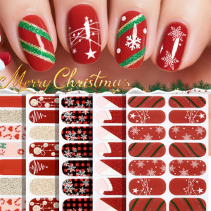 สติกเกอร์ติดเล็บลายคริสต์มาส 16 ชิ้น/แพ็ค สีแดงทอง แบบเรียบง่าย ใช้แล้วทิ้ง ฟิล์มเคลือบเล็บ สติกเกอร์ตกแต่งเล็บสำหรับงานปาร์ตี้