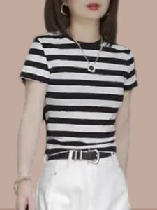 DAIXIANGFEIZI | Slim Fit Stripe T-Shirt Pure Cotton