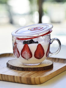 Breakfast Cup Tempered Glass Microwaveable with Cover Spoon Portable Large Capacity Coffee Dessert Bowl Oatmeal Bowl Mug