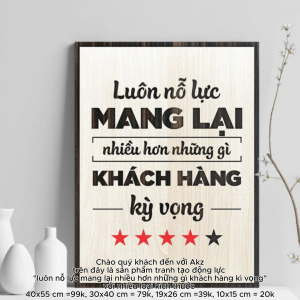 Tranh gỗ 3D cắt lớp – luôn nỗ lực mang lại nhiều hơn những gì khách hàng kì vọngKhách hàng không chỉ muốn một sản phẩm – họ tìm kiếm trải nghiệm sự tin cậy và cảm giác được trân trọng. Bức tranh truyền động lực này là kim chỉ nam cho mọi nhân sự hướng