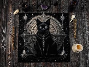 VIKAMA Đen Tối Mèo Mảng Sao Gothic Khăn Trải Bàn Chống Thấm Nước Bí Ẩn Phù Thủy Bàn Thờ Vải Tarot Bói Toán Thẻ Trang Trí Nhà Cửa