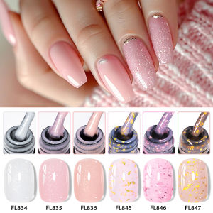 6pcs 10ml 2-in-1 Glitter Rubber Base Gel Polish Sparking Gold Sequins Semi Permanent Soak Off UV LED Varnish DIY Nail Art Salon