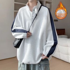 PAZHAOLANG | Oversized Warm-up Jacket with Fleece Lining Ribbed Collar and Side Slits Drawstring Hem Raglan Sleeves