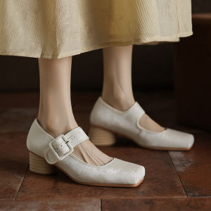 ทันสมัย รองเท้า Mary Jane สําหรับผู้หญิงส้นหนาสบาย หนัง รุ่นอัพเกรดของรองเท้าแบนหัวเหลี่ยมรองเท้าแบบสวม